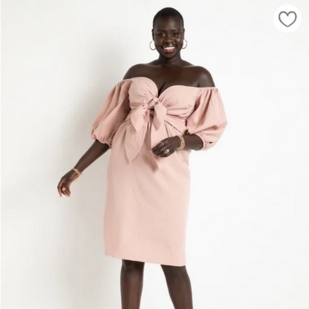 Eloquii Pink Tie Front and Off Shoulder Dress